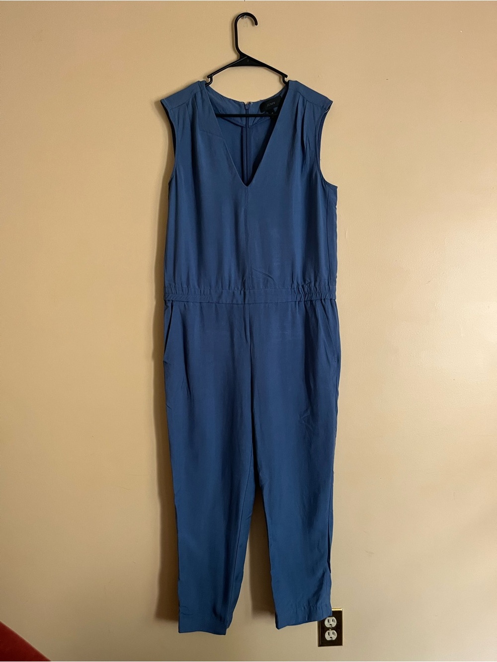J. Crew Sleeveless Teal-Blue V-Neck Jumpsuit